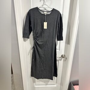 NWT A New Day Three Quarter Sleeve Gray Ruched Tie Waist Dress